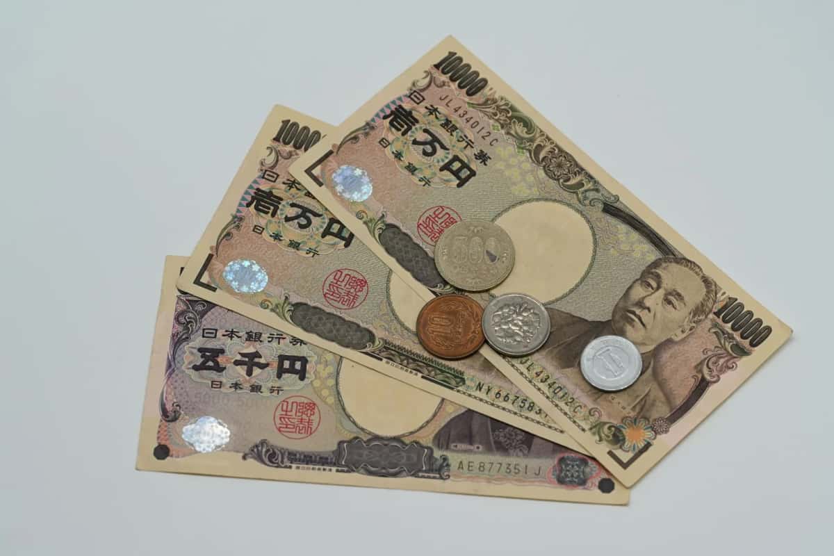 Billets de 10 000 et 5 000 yens accompagnés de pièces de 500, 100, 10 et 1 yen