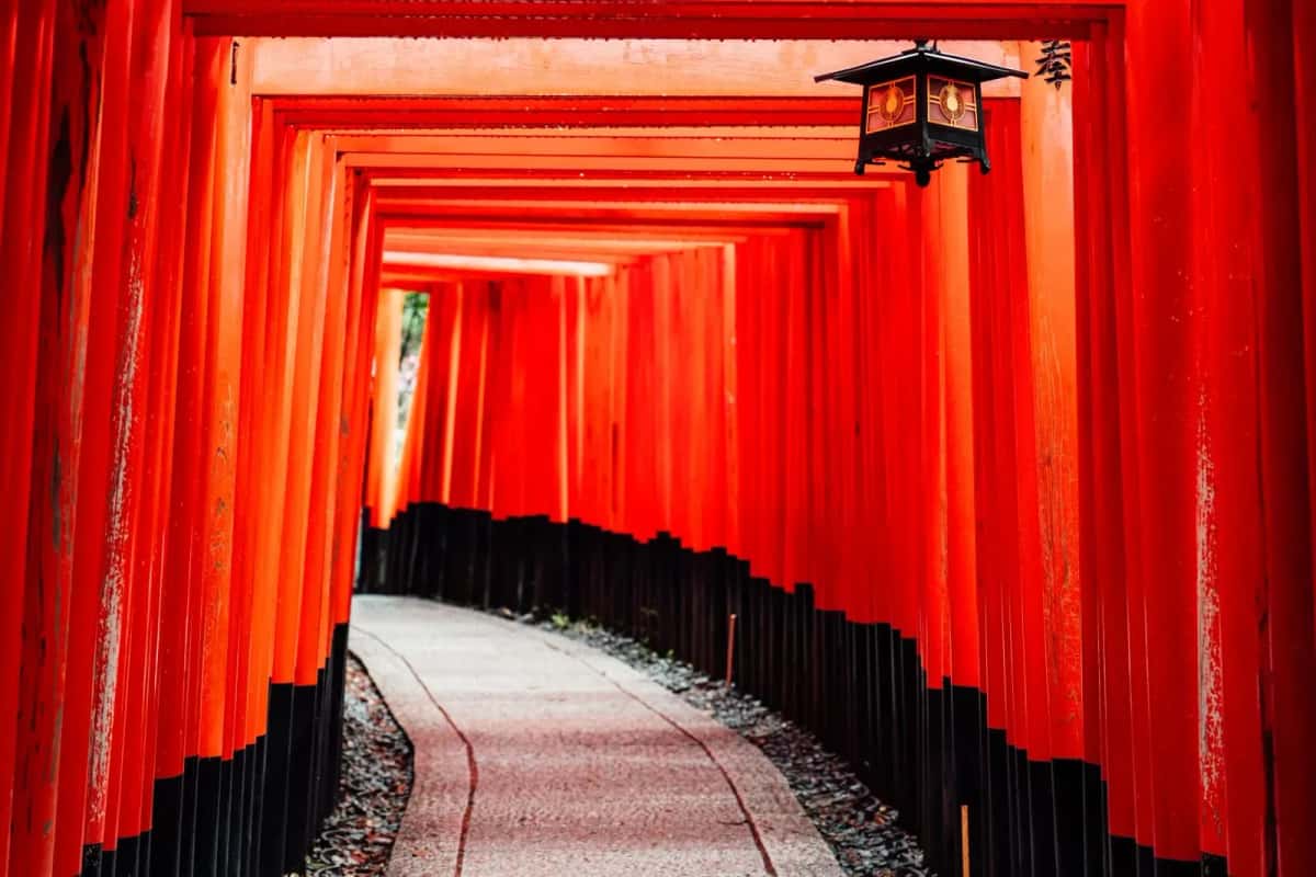 Allée de torii rouges du sanctuaire Fushimi Inari à Kyoto